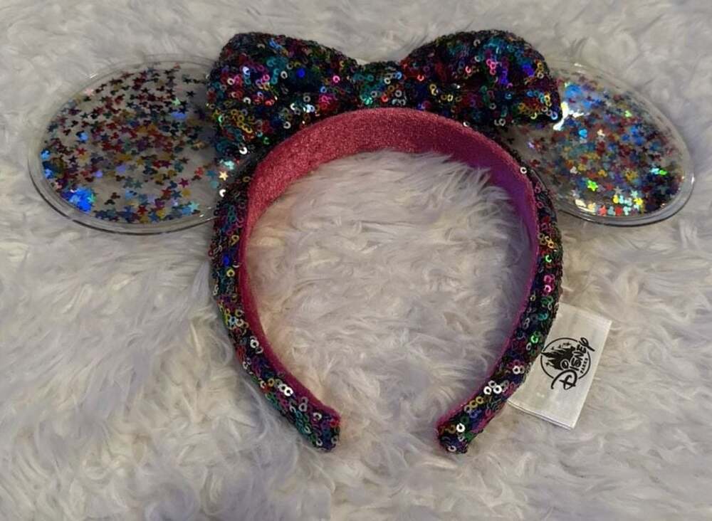 Disney‎ Parks Minnie Mouse Iridescent Confetti Star Clear Sequin Headband Ears
